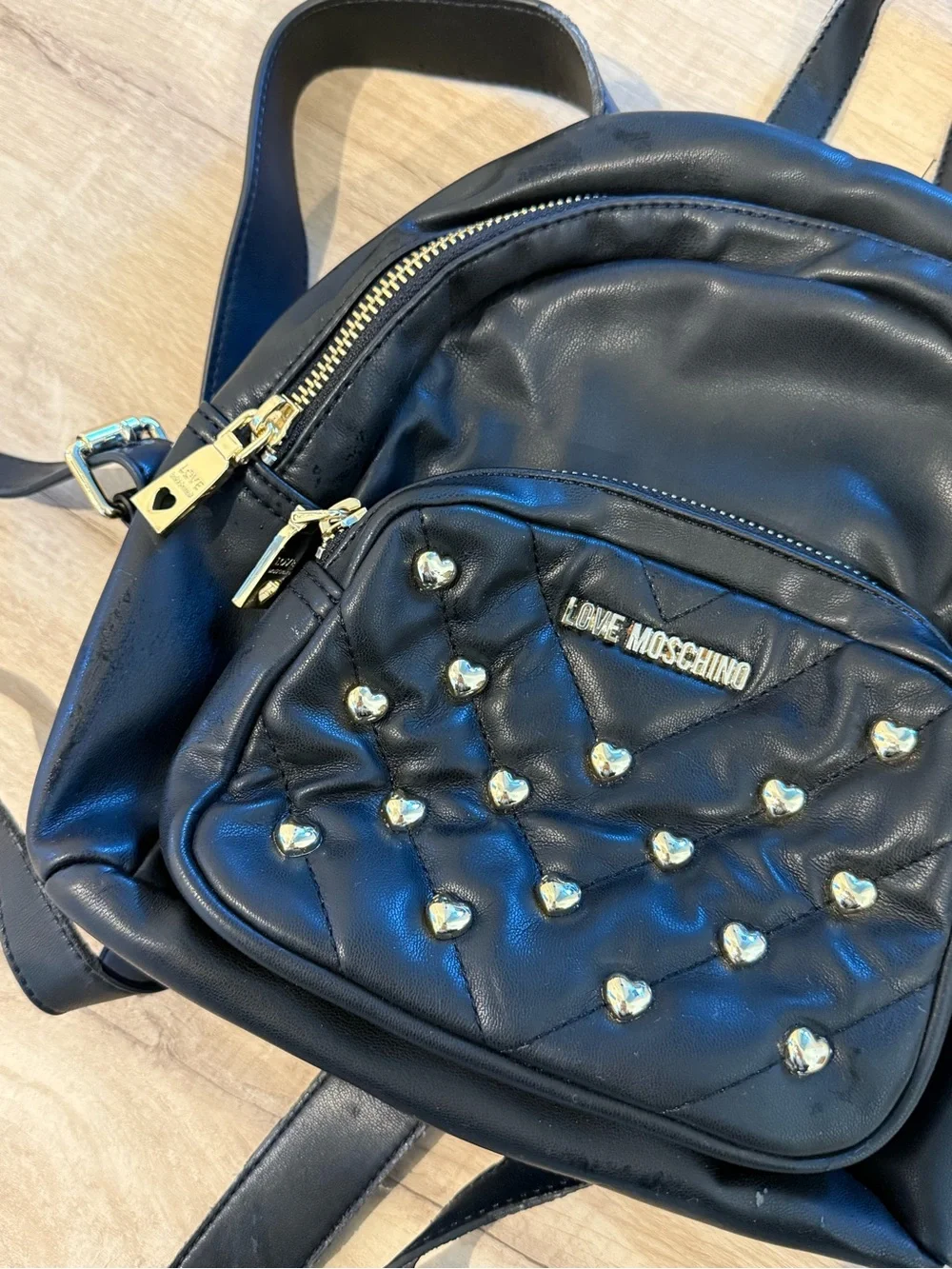 Love Moschino Studded Heart Backpack Nappa Black